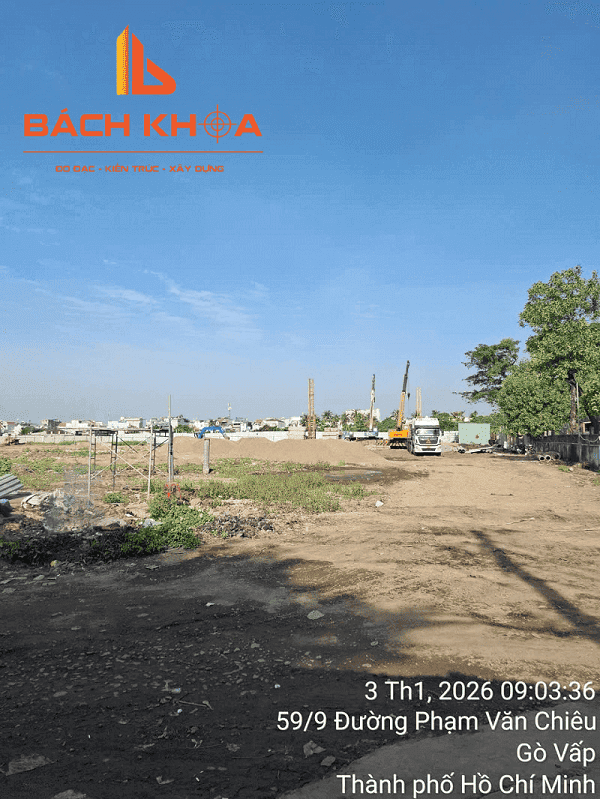 Xác định tim trục và tim cọc móng công trình trường học TP.HCM