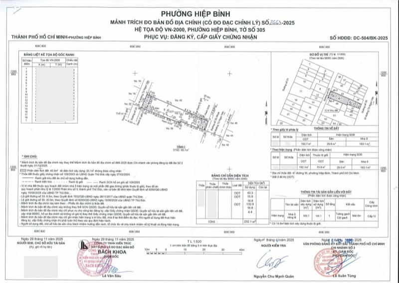 Bản vẽ sơ đồ nhà đất do công ty Bách Khoa đo vẽ