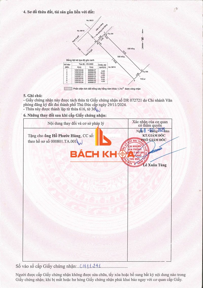 Tặng cho ông Hồ Phước Hùng