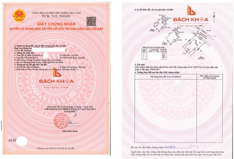 Giấy chứng nhận quyền sử dụng đất, quyền sở hữu tài sản gắn liền với đất do Bách Khoa xử lý