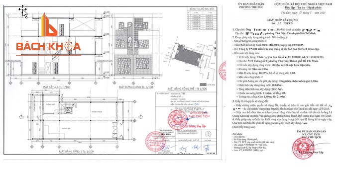 Giấy phép xây dựng và Bản vẽ đã được phê duyệt có dấu đỏ của cơ quan có thẩm quyền